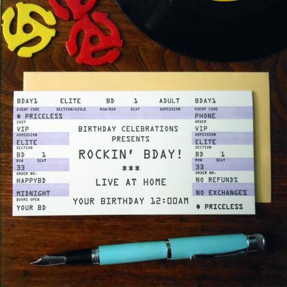 Birthday Rock Ticket Letterpress Card | Amber Favorite (IL)