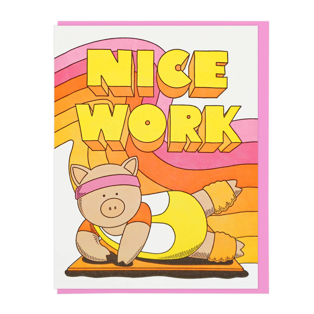 Nice Work Aerobics Pig Greeting Card | Lucky Horse Press (NJ)