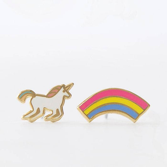 Unicorn and Rainbow Gold Statement Stud Earrings | Yellow Owl Workshop (CA)