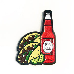 Barbacoa Taco and Big Red Enamel Pin | Kelly Renay (TX)