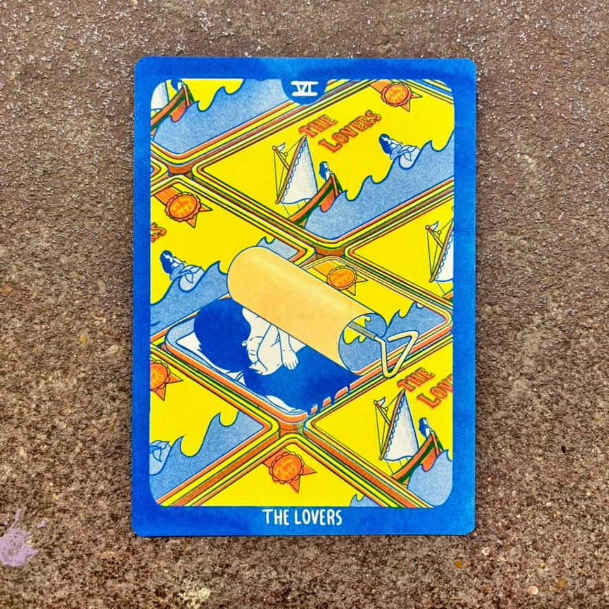 Cornerstore Tarot Risograph Print Postcard | The Lovers | Christina Hu (CA)