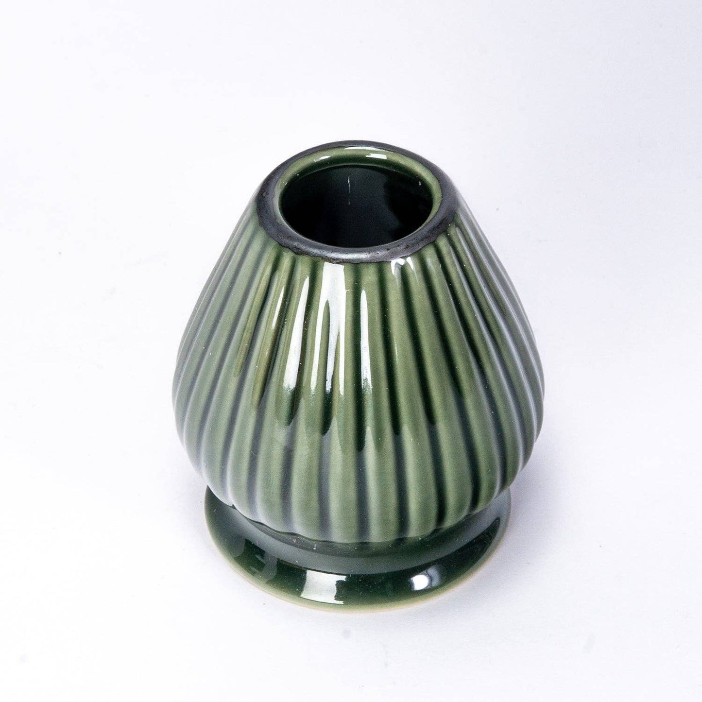 Dark Green Porcelain Matcha Whisk Stand | Ribbed Gloss