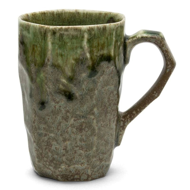 Tall Ceramic Boulder Mugs | Brown/Green | (Japan)