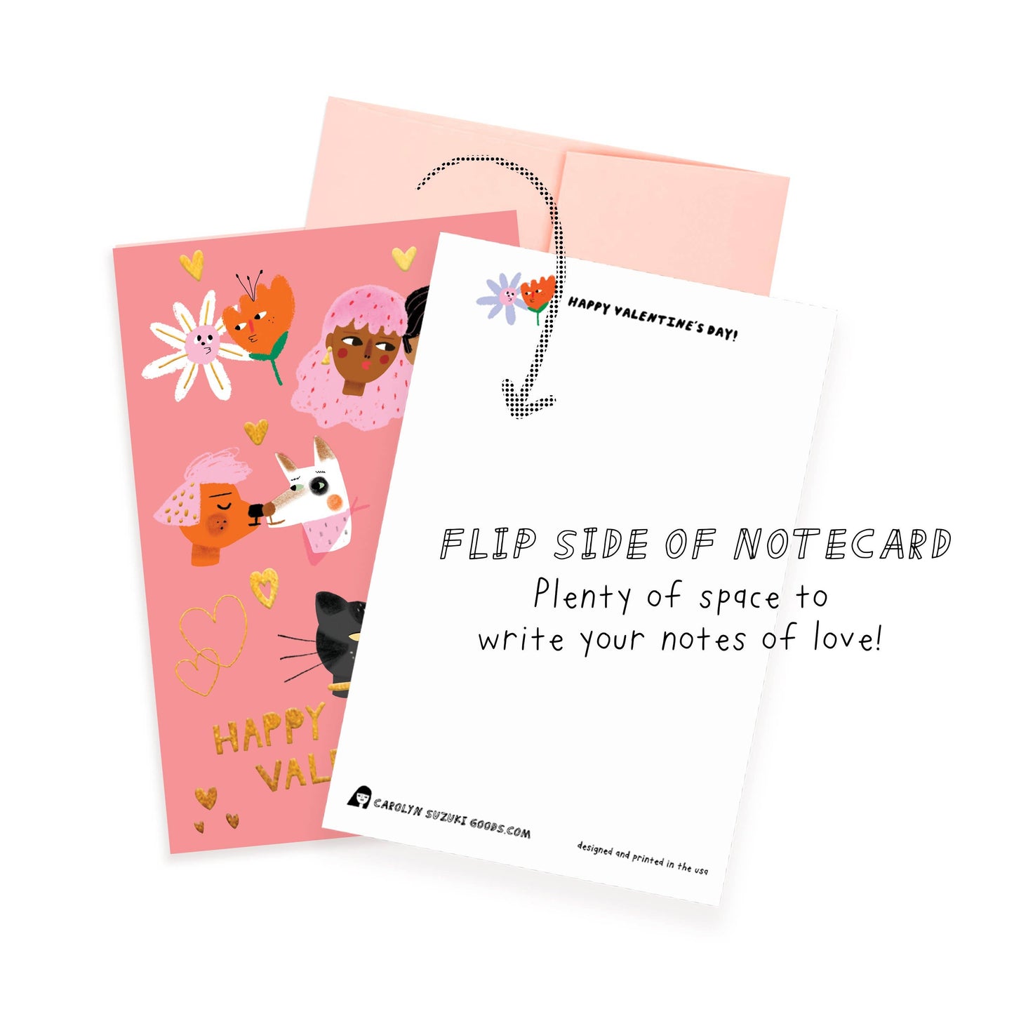 Kiss Faces Valentine's Notecard | Carolyn Suzuki (CA)