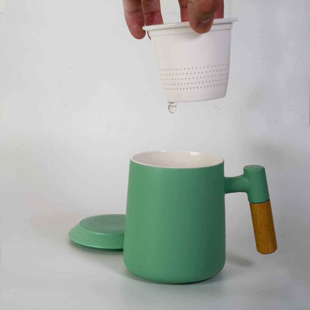 15oz  Porcelain Tea Mug with Lid and Infuser | Mint Green