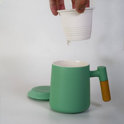 15oz  Porcelain Tea Mug with Lid and Infuser | Mint Green