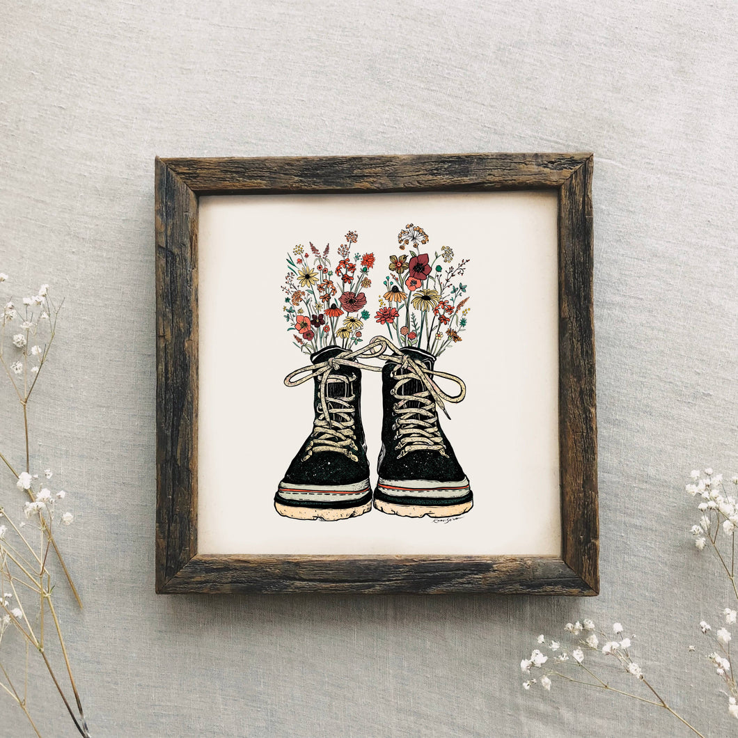 Floral Hiking Boots Art Print | Kaari Selven (OR)