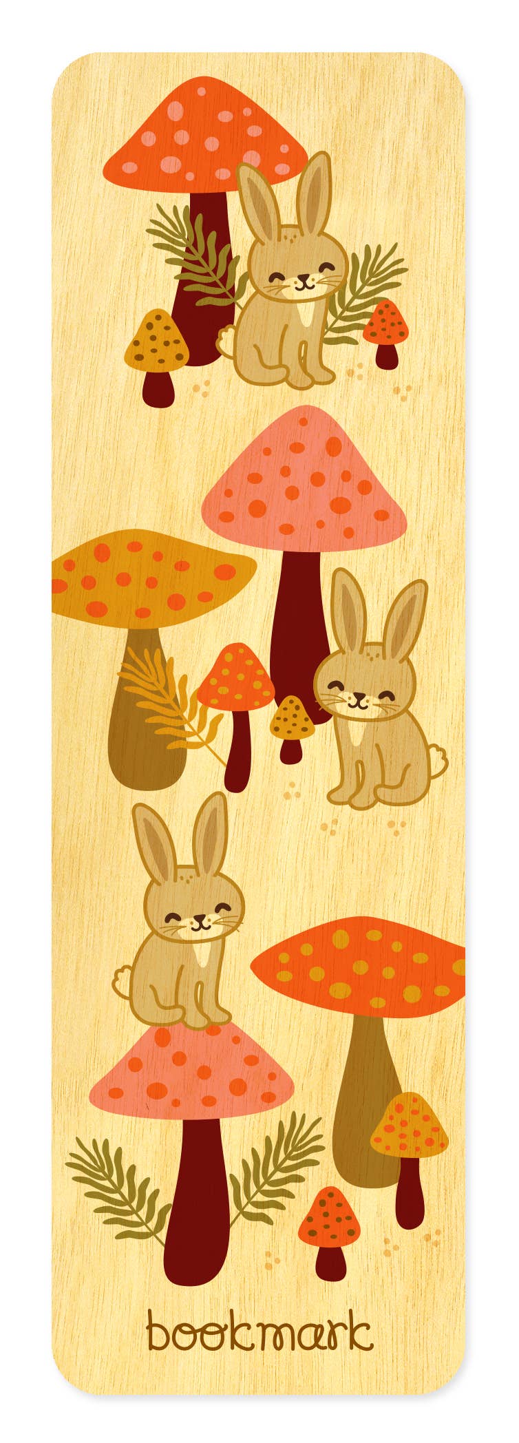 Mushroom Rabbits Wood Bookmark | Night Owl Paper Goods (AL)