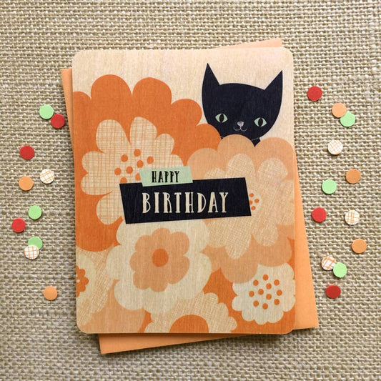 Black Cat Wood Birthday Card | Night Owl Paper Goods (AL)