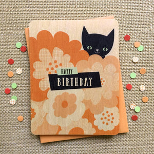 Black Cat Wood Birthday Card | Night Owl Paper Goods (AL)