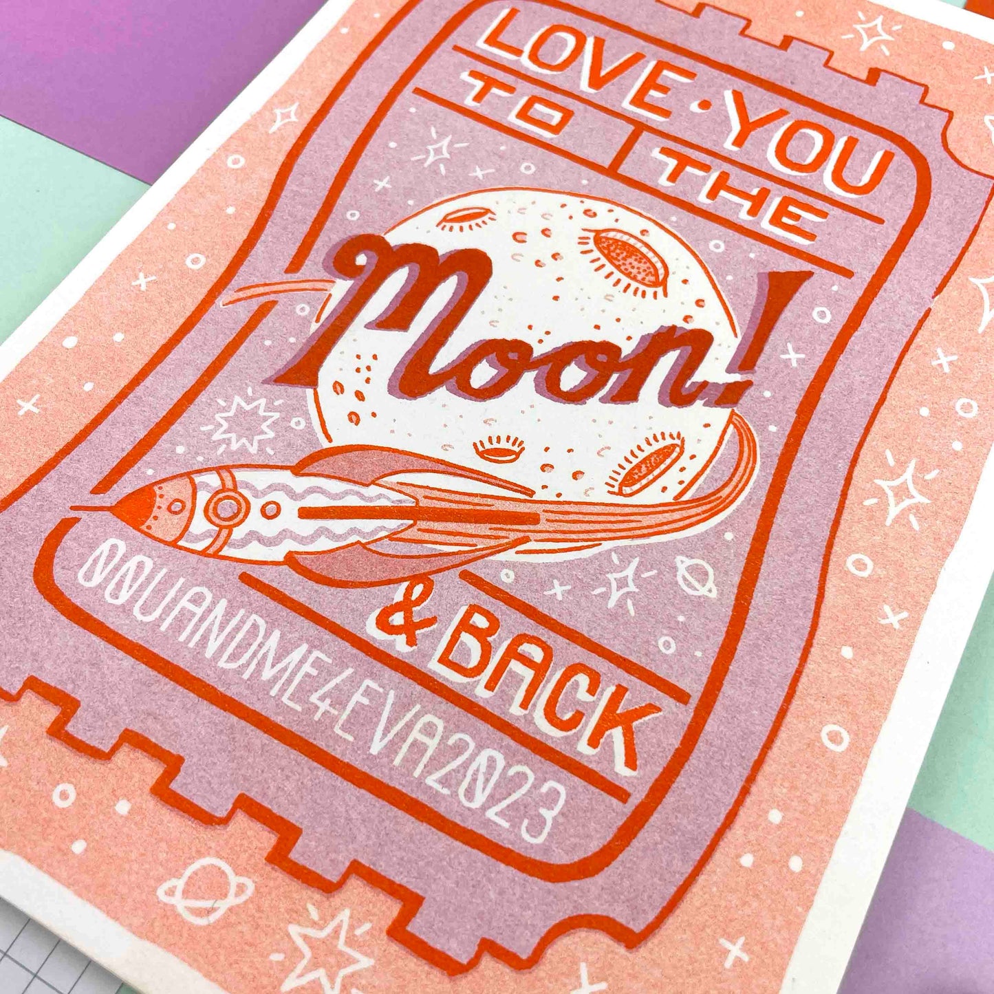 A5 to the Moon & Back Ticket, Risograph Print | Jacqueline Colley (UK)