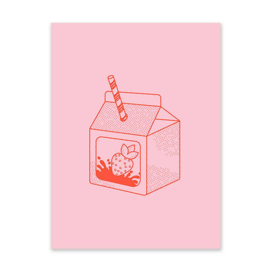 Pink and Red Strawberry Milk Risograph Print | Ohh Deer (UK)