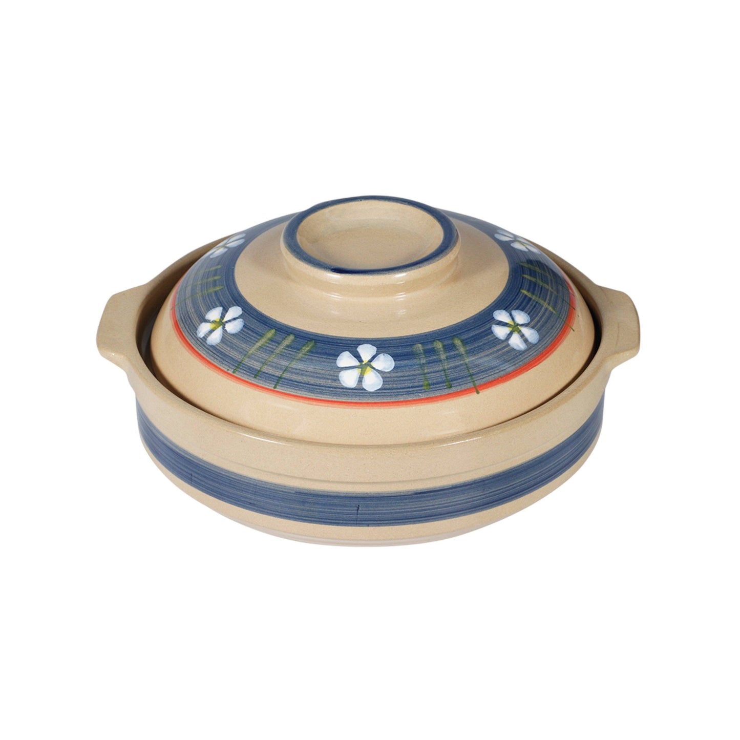 Blue Sakura Ceramic Donabe Claypot with Lid | Medium | Cream + Indigo