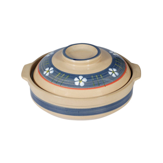 Blue Sakura Ceramic Donabe Claypot with Lid | Medium | Cream + Indigo