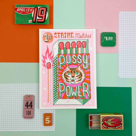 Pussy Power Matchbox A5 Risograph Print | Jacqueline Colley (UK)