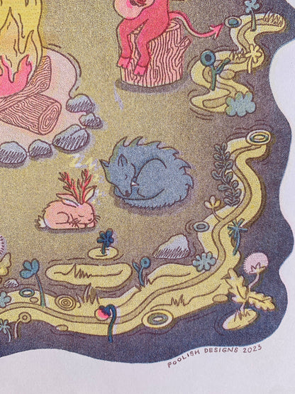 Camp Cryptid Risograph Print | Carrie Garrison (VA)