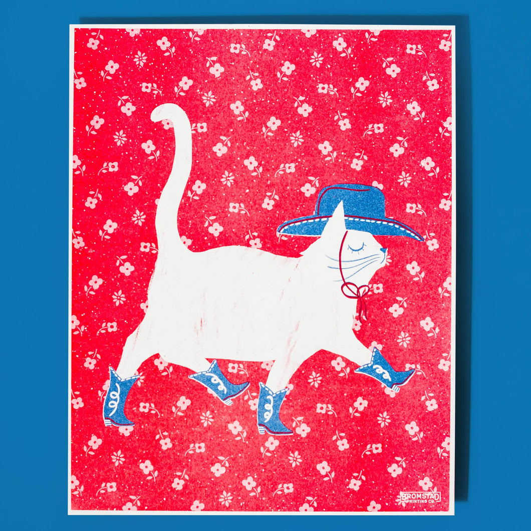 Cowboy Cat Risograph Print | Bromstad Printing Co. (VA)