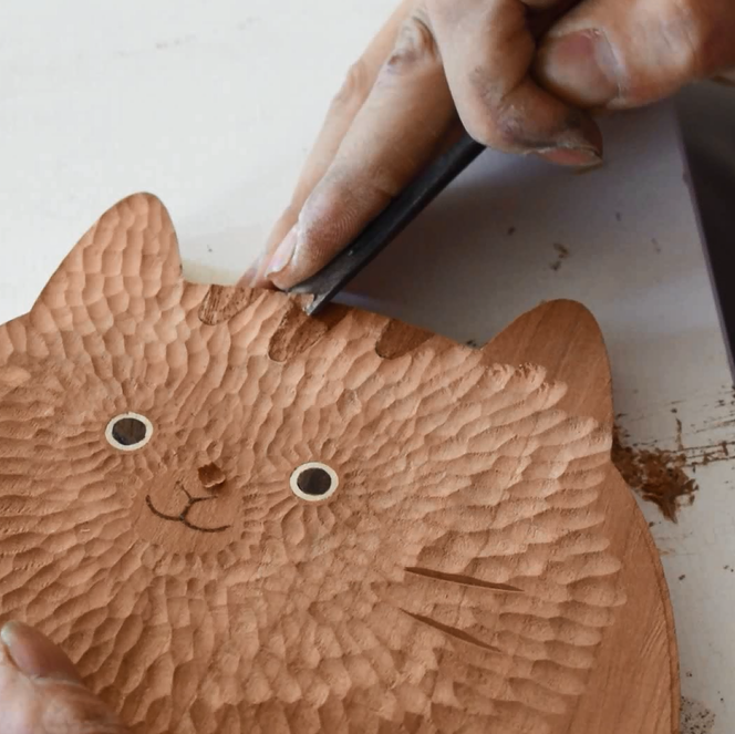 Hand Carved Cat Serving Board | Senser Woodcraft (NJ)