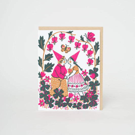 Kissing Butterflies Gnomes Letterpress Greeting Card | Phoebe Wahl (WA)