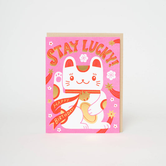 Birthday Stay Lucky Cat Letterpress Card | Hello!Lucky(CA)