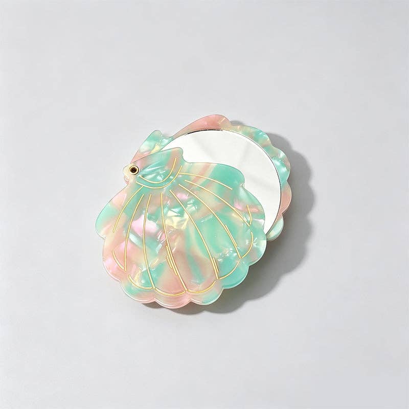 Vintage Seashell Acetate Compact Mirror