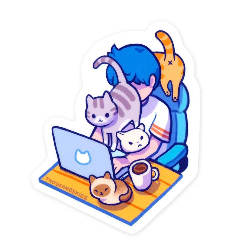 Working from Home with Cats Vinyl Sticker | Thousand Skies (CA)