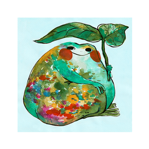 Happy Frog with Leaf Umbrella Art Print | Rebekah Evans (NC)