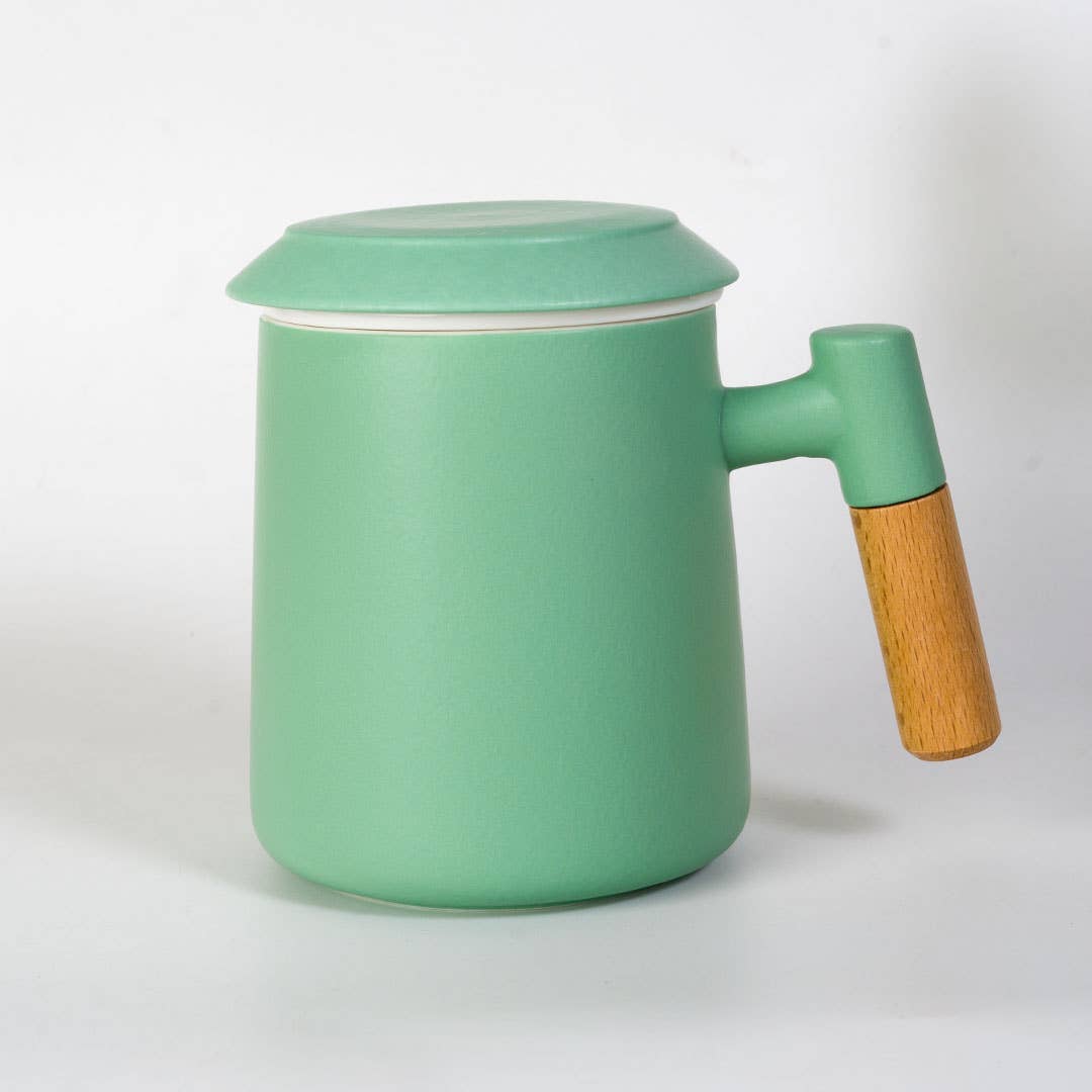 15oz  Porcelain Tea Mug with Lid and Infuser | Mint Green