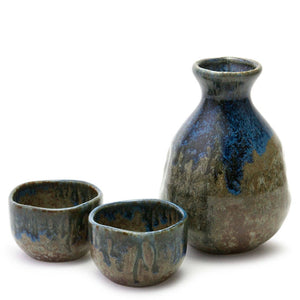 Ceramic Brown & Blue Glazed Sake Set (Japan)