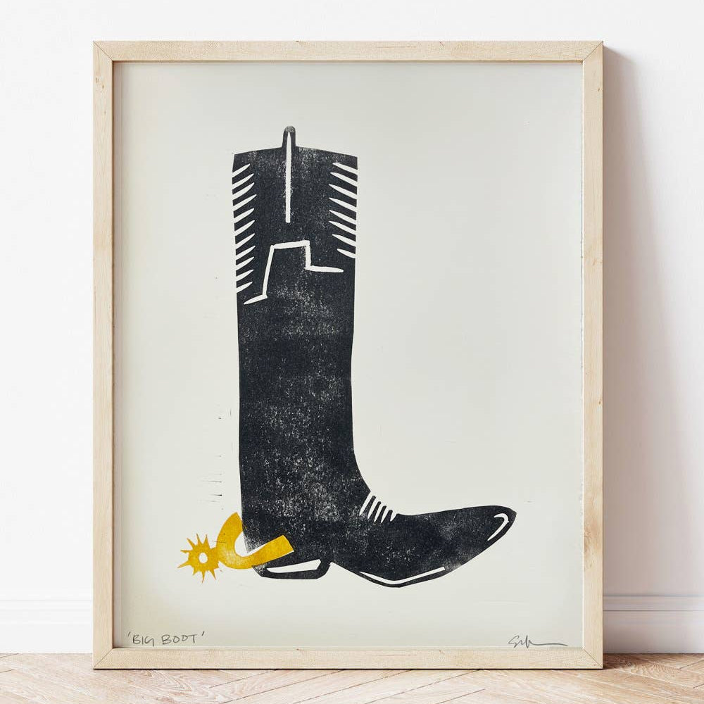 Big Boot Linocut Print | Ellen Orchard (TX)