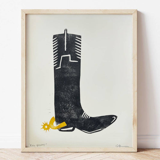 Big Boot Linocut Print | Ellen Orchard (TX)