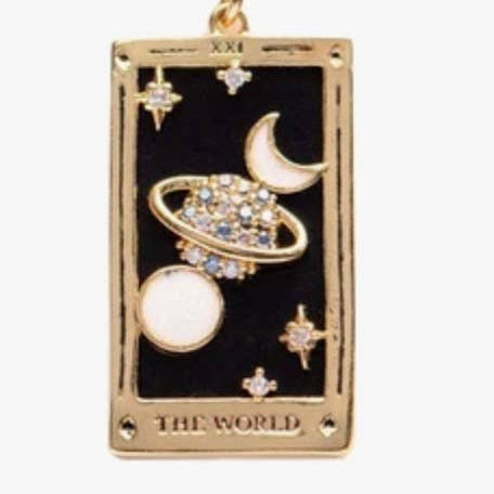Tarot Card Necklace |The World | Steel/enamel glass/paperclip | Christine Jehlickova (ONT)