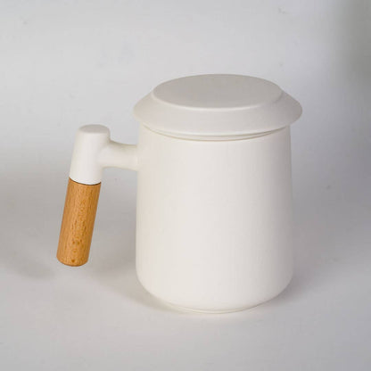 15oz Porcelain Tea Mug with Lid and Infuser | White