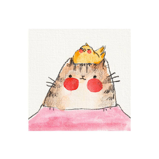 Nice Cat & Sleeping Bird Mini Art Print | Rebekah Evans (NC)