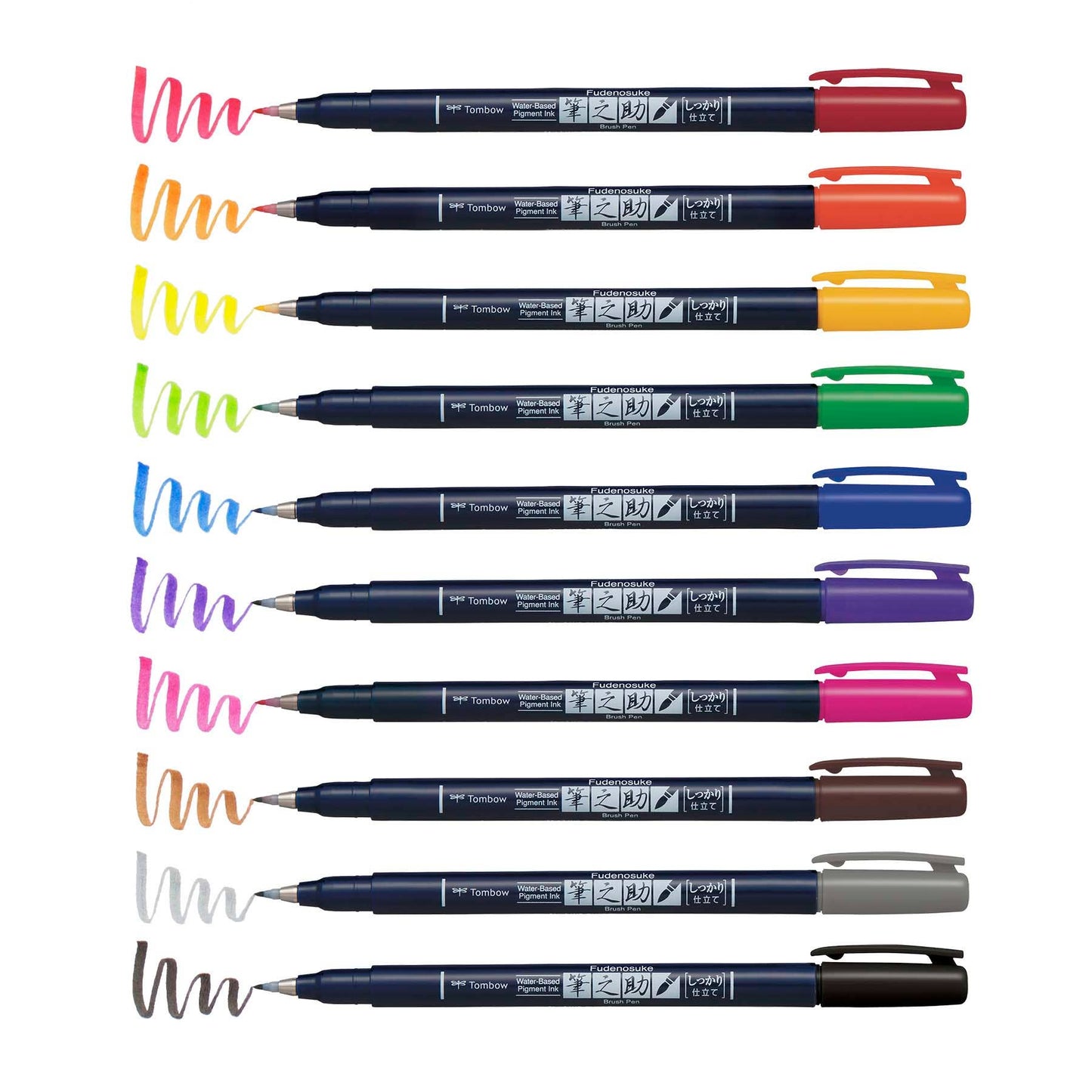 Fudenosuke Colors Calligraphy Brush Pens | 10-Pack | Tombow (Japan