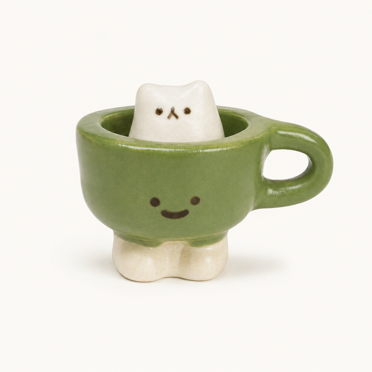 Cat Cup Stoneware Figurine | Moss Green | Taitau Fung (HK)