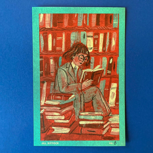 Reader in a Green Suit Risograph Art Print | Jill Kittock (MN)