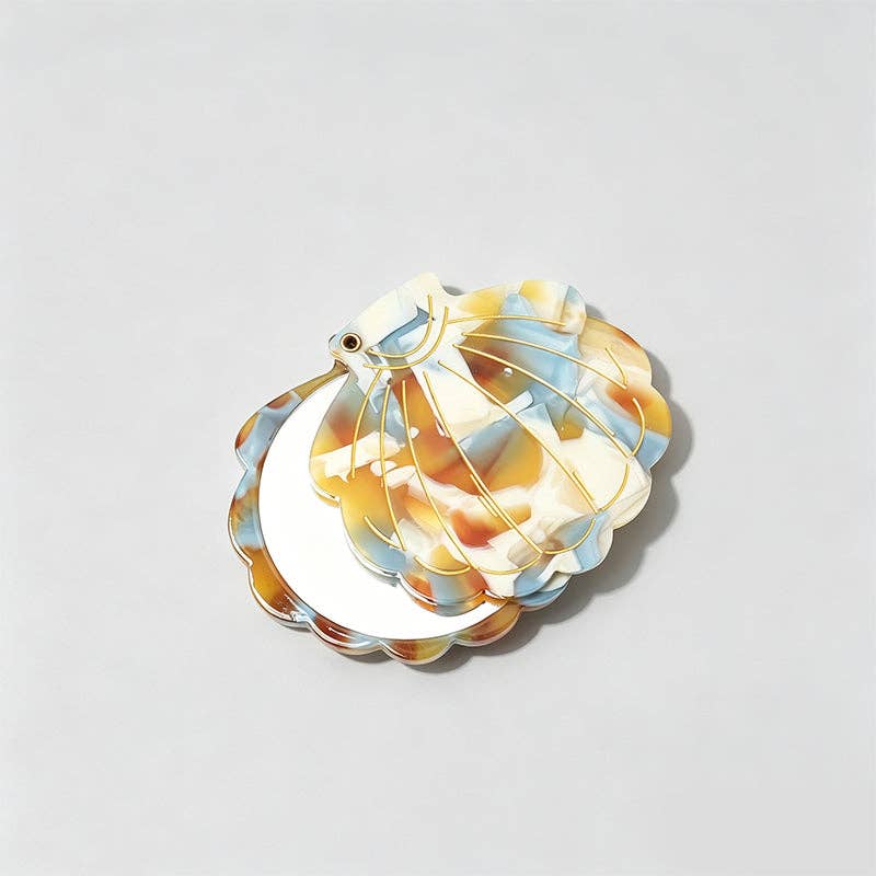 Vintage Seashell Acetate Compact Mirror