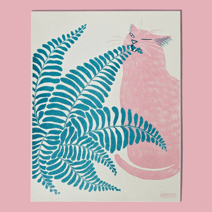 Fern Cat Risograph Print | Bromstad Printing Co. (VA)