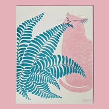 Load image into Gallery viewer, Fern Cat Risograph Print | Bromstad Printing Co. (VA)
