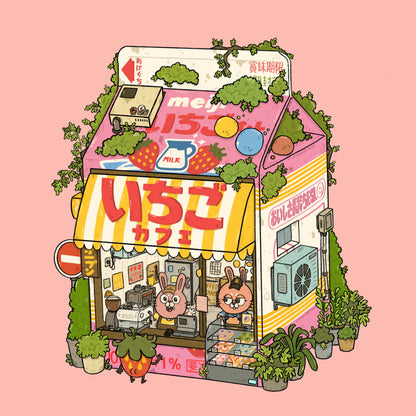 Strawberry Milk Cafe Art Print | Sushiboiiiyy (CAN)