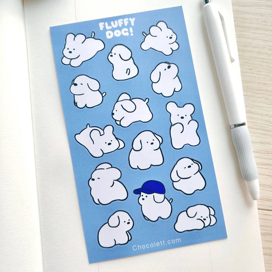 Fluffy White Dog Sticker Sheet | Chocolett (OR)