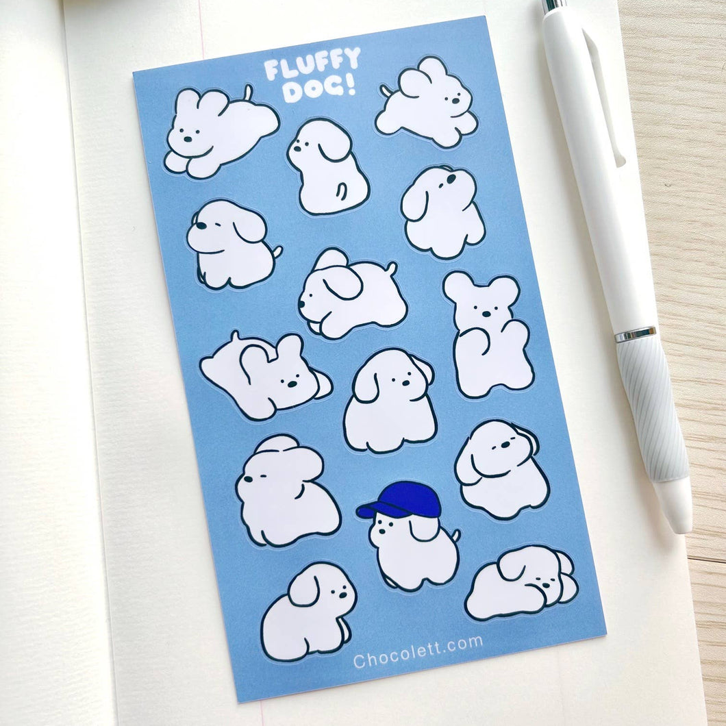 Fluffy White Dog Sticker Sheet | Chocolett (OR)