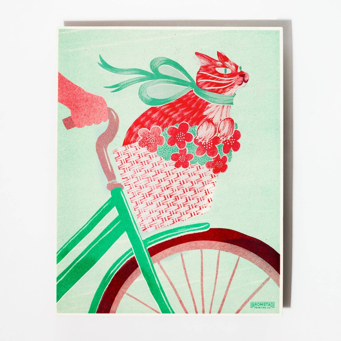 Cat in a Bike Basket Risograph Print | Bromstad Printing Co. (VA)
