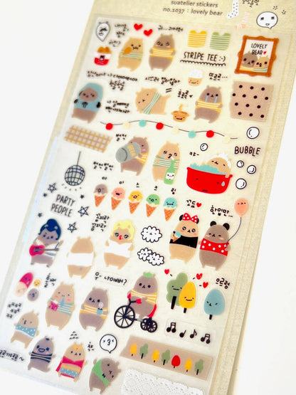 Lovely Bear Daily Deco Sticker Sheet | Suatelier (KOR)