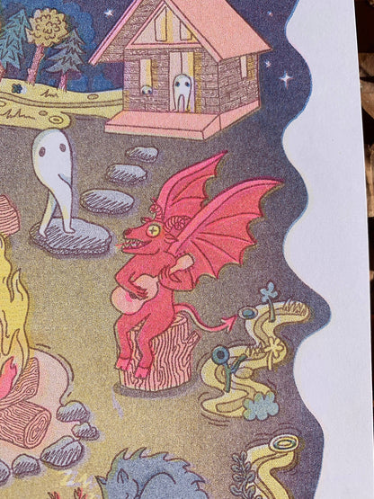 Camp Cryptid Risograph Print | Carrie Garrison (VA)