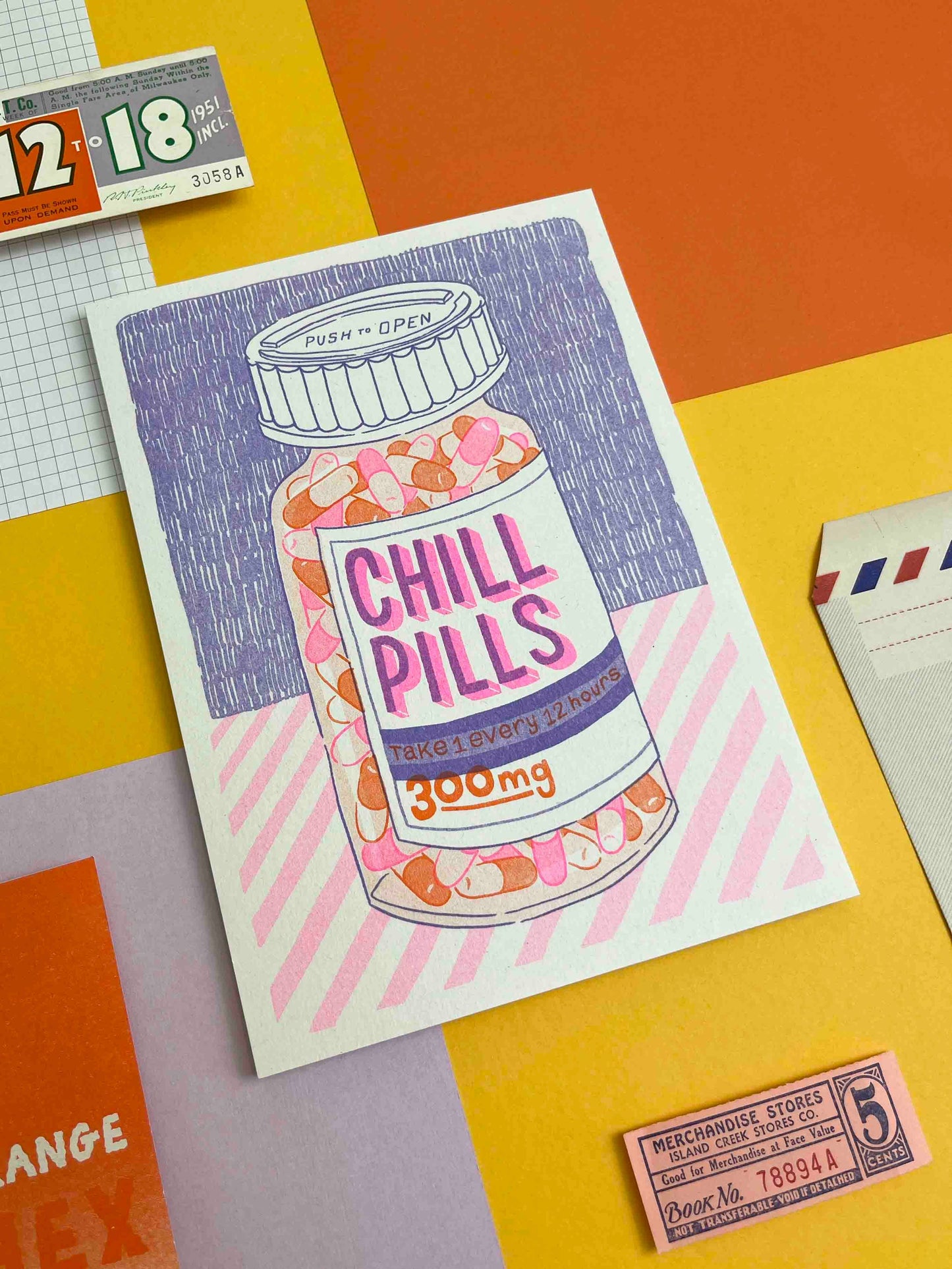 Chill Pills Risograph Print | Jacqueline Colley (UK)