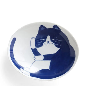Blue Cats Oval Bowl
