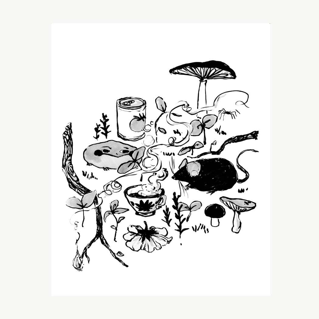 Frog & Mouse with Forest Tea Art Print | Rebekah Evans (NC)