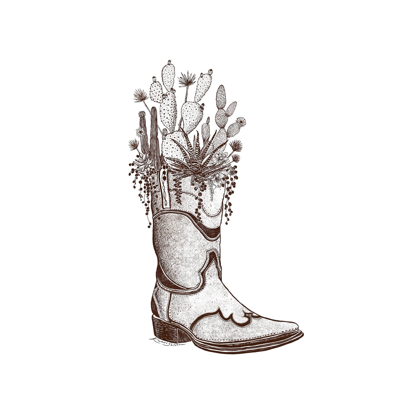 Cactus and Succulent Cowboy Boot Art Print | Kaari Selven (OR)